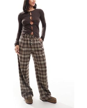Bershka Button Front Pull On Wide Leg Pants - Brown