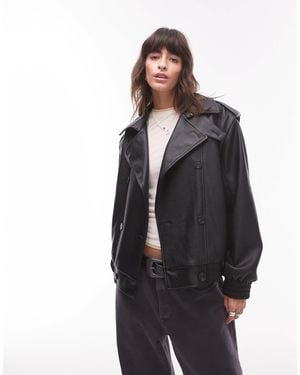 TOPSHOP Bomber oversize en similicuir style trench coupe bouffante - Noir
