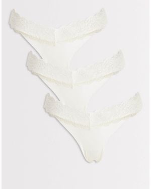 ONLY 3 Pack Lace Trim Seamless Thong - White