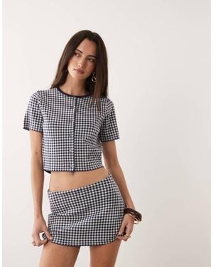 GOOD AMERICAN Fine Knit Round Neck Short Sleeve Button Through Top Co-ord - Blue