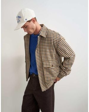 TOPMAN Chaqueta Harrington De Corte Holgado Con Cuadro De Efecto Lana Y Doble Cremallera En Tono Neutro-Multi - Multicolor