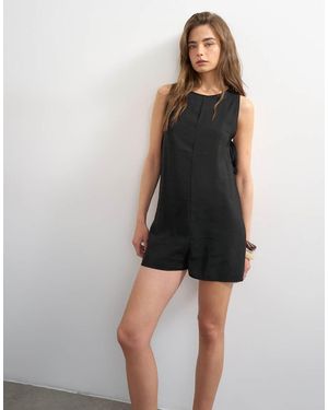 TOPSHOP Mono Corto De Corte Cuadrado Cómodo De Cupro De - Negro