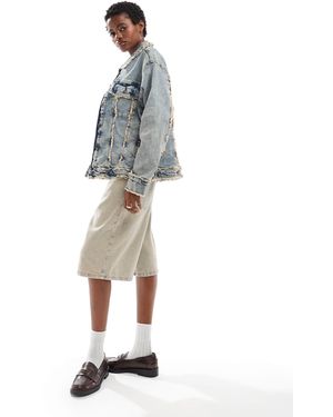 Noisy May Denim Jacket With Open Fray - Blue