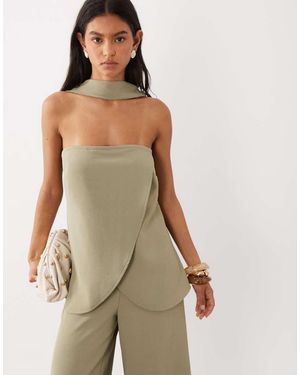 ASOS Top A Fascia Sartoriale Color Oliva Tenue Con Dettaglio Foulard - Neutro