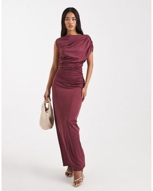 4th & Reckless Exclusive Double Laye Slinky Drape Off Shoulder Detail Sleeveless Maxi Dress - Red