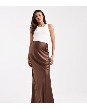 ASOS Asos Design Maternity Satin Bias Maxi Skirt - Brown