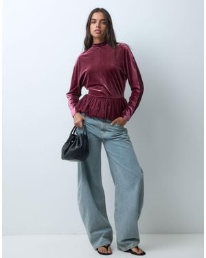 ASOS Hybrid-oberteil aus samt und popeline mit ballonsaum - Blau