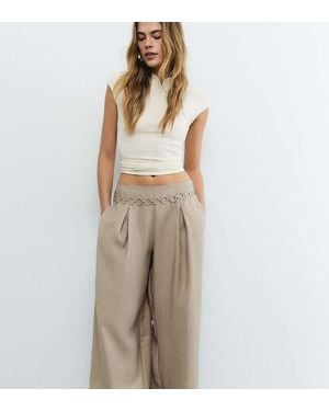 Stradivarius Petite Darted Lyocell Trousers With Chain Detail - Natural