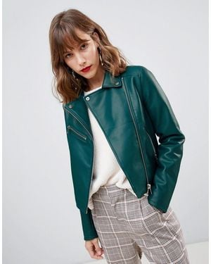 Stradivarius Chaqueta biker de cuero sinttico de - Verde