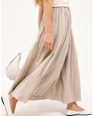 NA-KD Linen Blend Crinkle Midi Skirt - Natural