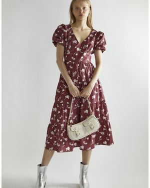 Glamorous Puff Sleeve Midi Dress - Red