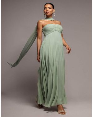 Goddiva Sleeveless Pleated Chiffon Multiway Scarf Maxi Dress - Green