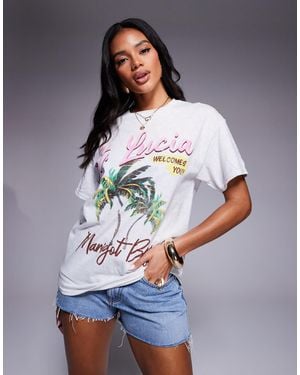 River Island St.Lucia Palm Tree Boyfriend T-Shirt - Gray