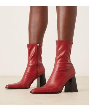 Raid Wide Fit Whisper Block Heeled Ankle Boots With Pointed Toe - Red
