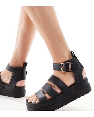 Truffle Collection Sandalias Negras Con Correas Anchas De Wide Fit - Negro