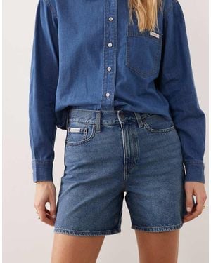 Calvin Klein High Rise A-line Denim Short - Blue