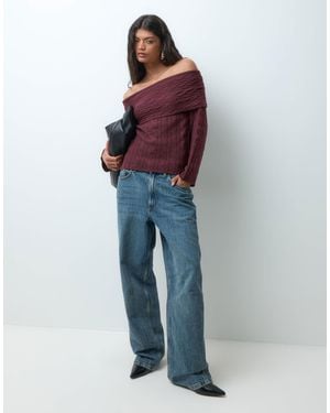 Vero Moda Off Shoulder Cable Knit Sweater - Blue