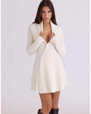 House Of Cb Ayla Cream Asymmetric Knitted Mini Dress - White