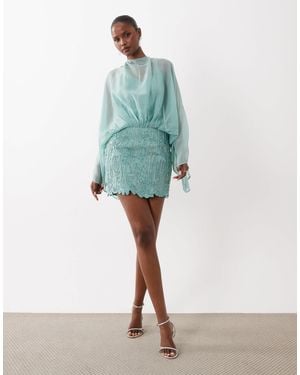 ASOS Caped Open Back Mini Dress With Embellished Skirt - Green