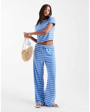 4th & Reckless Pantalon d'ensemble ample en tissu-éponge à rayures et taille nouée - Bleu