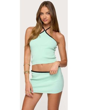 Edikted Aureley Contrast Knit Halter Top - Green