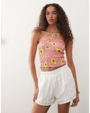 Reclaimed Vintage Shirred Bandeau Top - White