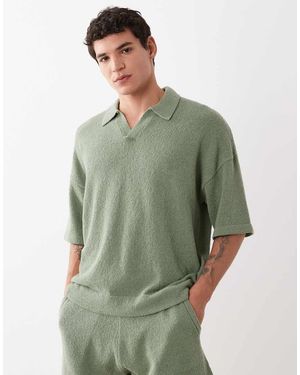 ASOS Oversized Co-Ord Short Sleeve Knitted Boucle Notch Neck Polo - Green