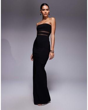 Vesper Bengaline Bandeau Mesh Panel Detail Maxi Dress - Blue