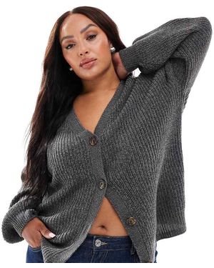 Vero Moda Cardigan A Coste Spesse Asfalto Con Bottoni - Nero