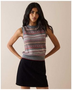 Nobody's Child Fair Isle Print Knitted Vest - Black