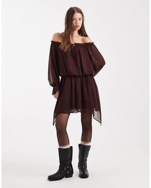 Miss Selfridge Chiffon Bardot Hanky Hem Dress - Red