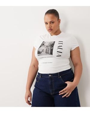ASOS Asos Design Curve Short Sleeve Crop Top With Italia Print - White