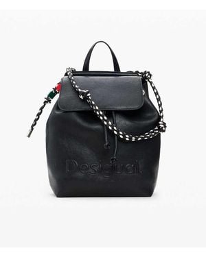 Desigual Mochila Mediana Negra Con Detalle Trenzado - Negro