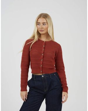 Brave Soul Stitch Detail Crew Neck Cardigan - Red