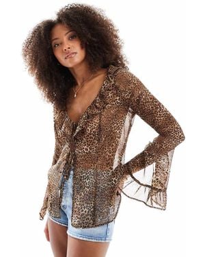 Miss Selfridge Beach Chiffon Tie Front Cover Up - Brown