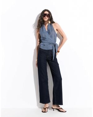 ONLY Juicy High Waisted Wide Leg Jeans With Contrast Stitch - Blue