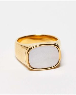 ASOS Zegelring Van Waterbestendig Roestvrij Staal Met Imitatieparelmoer - Metallic
