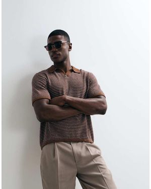 ASOS Jersey A Rayas Azules Y Marrones Holgado Con Cuello De Muesca De Punto Texturizado - Multicolor