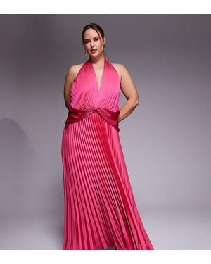 Forever New Pleated Satin Halter Neck Maxi Dress - Pink