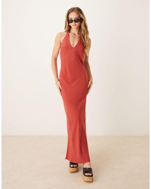 ASOS Robe longue dos nu en lin mélangé - brique - Rose