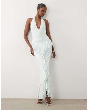 Ruched & Ready Vormgevende Maxi-Jurk Van Jersey Met Halternek, Open Achterkant En Gedrapeerd Detail Met Ruches - Wit