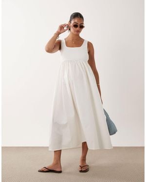 Vero Moda Sleeveless Midi Dress With Woven Skirt - Natural