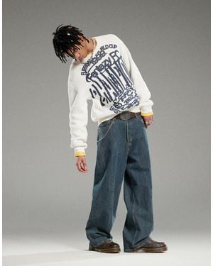 Weekday Emilio - pull à broderie fantazy fussball - cassé - Bleu