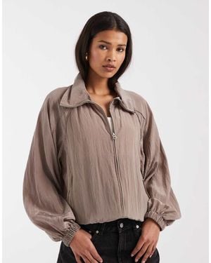 & Other Stories Nylon Short Bomber Jacket With Waist Pleat Detail - Brown