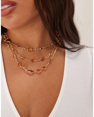 ASOS Asos Design Curve Multi-row Amber-stone Necklace Set - Brown