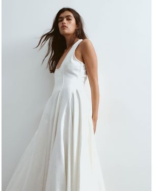 ARRANGE Drop Neck Denim Pleated Hanky Hem Maxi Dress - White