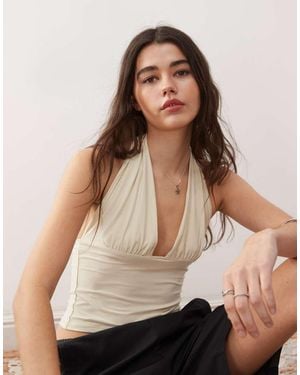 Collusion Cupro Longline Slinky Halter Top - Natural
