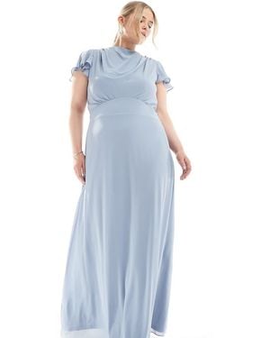 Tfnc Plus Bridesmaid Flutter Sleeve Cowl Back Chiffon Maxi Dress - Blue