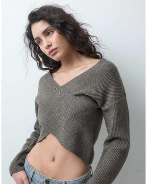 Pieces Wrap Front Knitted Jumper - Grey