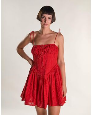 Glamorous Broderie Mini Dress - Red